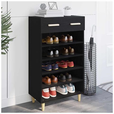 Mobile per scarpe con cassetto Rovere Nero 60 x 35 x 105 cm - Foto 2