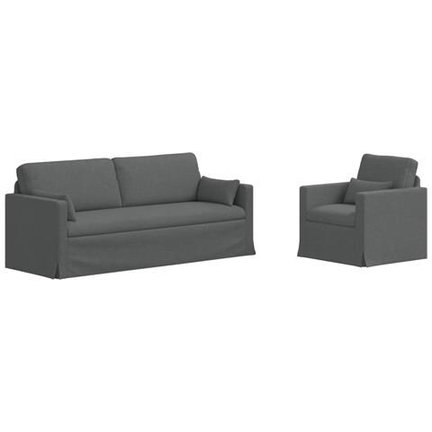 Divano 2 pcs Grigio scuro 198 x 78 x 80 cm Tessuto - Foto 1
