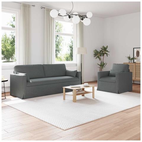 Divano 2 pcs Grigio scuro 198 x 78 x 80 cm Tessuto - Foto 2