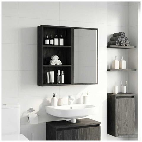 Armadio da bagno a muro Rovere Nero 40 x 14 x 70 cm - Foto 2