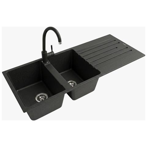 Lavello con 2 Vasche e gocc. a destra con miscelatore Nero 1150B-N - Foto 1