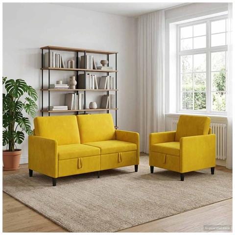 Set di Divani con Storage 2 pz Giallo Poliestere - Foto 2