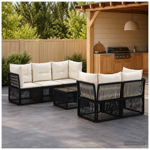 Set Divano da Giardino 6 pz Nero polyrattan - Foto 2