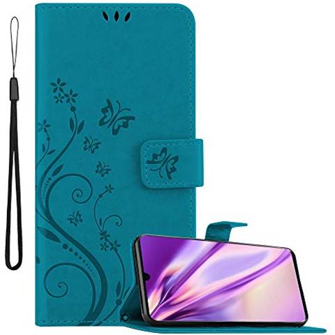 Custodia Compatibile Con Huawei P30 In Blu Fiore - Coperchio Protettivo In Design Floreale Con Chiusura Magnetica, Funzione Stand E Slot Per Carte - Foto 1
