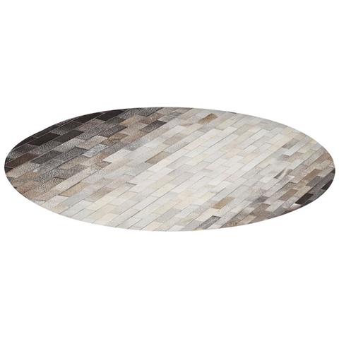 Tappeto Rotondo In Pelle Di Vacchetta Marrone E Beige Ø 140 Cm Dutlar - Foto 7