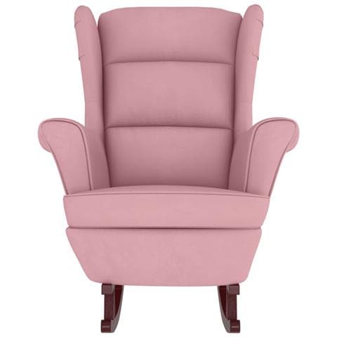 Sedia a Dondolo con Gambe in Massello di Hevea Rosa in Velluto - Foto 2