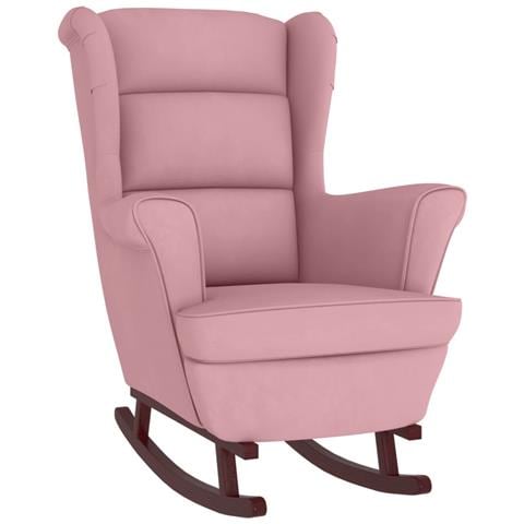 Sedia a Dondolo con Gambe in Massello di Hevea Rosa in Velluto - Foto 1