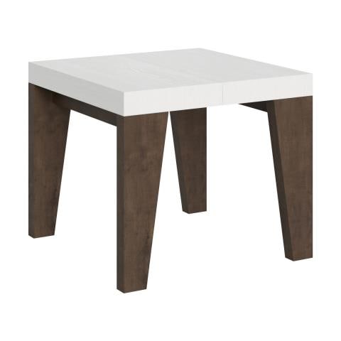 Tavolo Allungabile 90x90/246 Cm Naxy Mix Piano Bianco Frassino - Gambe Noce - Bianco Frassino /noce - Foto 1