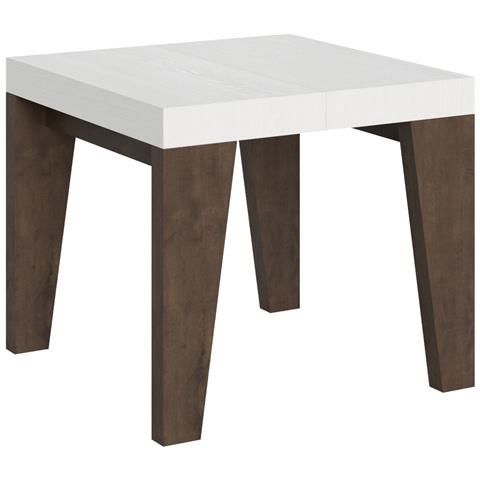 Tavolo Allungabile 90x90/246 Cm Naxy Mix Piano Bianco Frassino - Gambe Noce - Bianco Frassino /noce - Foto 5