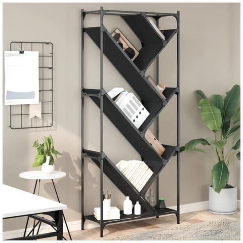 Libreria Nera 79x30x180 Cm In Legno Multistrato E Metallo - Foto 1