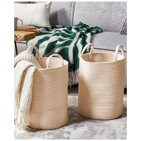 Set Di 2 Cestini Saryk Cotone Beige Chiaro - Foto 8