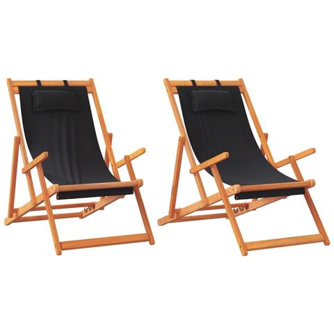 Sedie Da Spiaggia Pieghevoli 2 Pz In Tessuto Nero - Foto 2