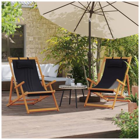 Sedie Da Spiaggia Pieghevoli 2 Pz In Tessuto Nero - Foto 1