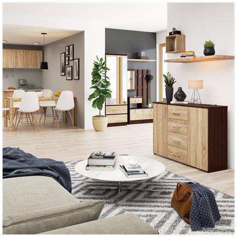 Cassettiera K45, 2 ante e 4 cassetti, 110x35x80 cm, Colore Weng? e Sonoma Quercia - Foto 5