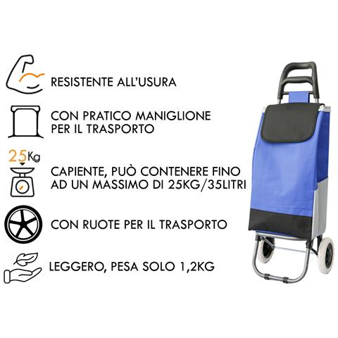 Carrello Spesa Con Ruote Trolley Portaspesa Con Manico Corrado Carrello Blu - Foto 2