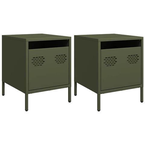 Comodini 2 Pz Verde Oliva 35x39x43,5 Cm In Acciaio - Foto 1