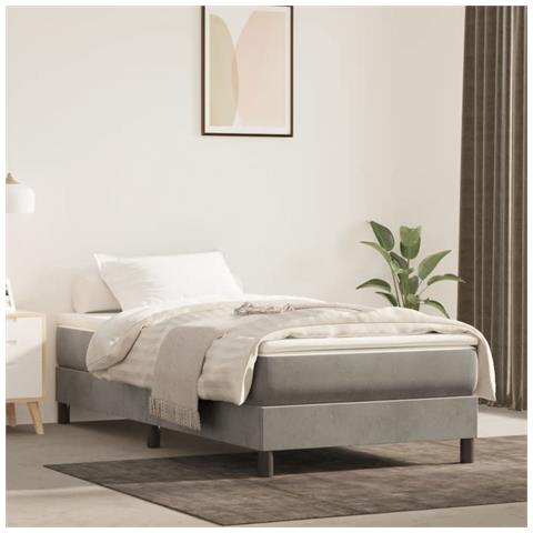 Materasso A Molle Grigio Chiaro 100x210x20 Cm In Velluto - Foto 1