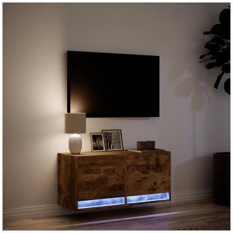 Mobile TV a Parete con Luci LED Rovere Fumo 80x31x35 cm - Foto 2