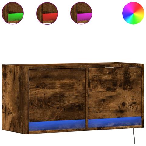 Mobile TV a Parete con Luci LED Rovere Fumo 80x31x35 cm - Foto 1
