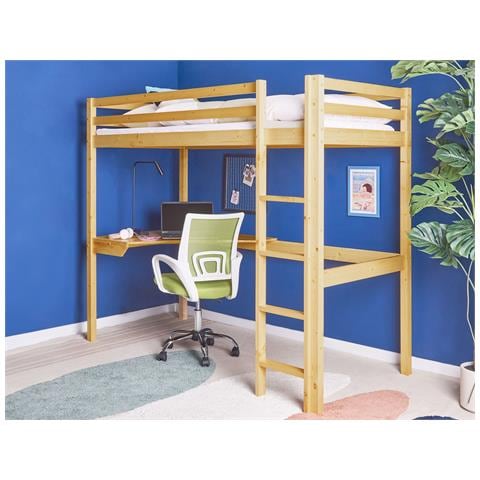 Letto Matrimoniale Alto Con Scrivania Legno Di Pino Loury 90 X 200 Cm Marrone Chiaro - Foto 1