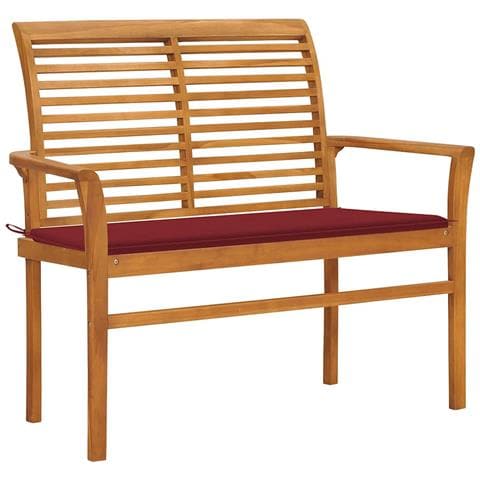 Panca Da Giardino Con Cuscino Rosso Vino 112 Cm Legno Di Teak - Foto 2