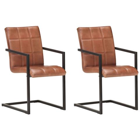 Lusso Casadino - Sedie Da Pranzo A Sbalzo 2 Pz Marroni In Vera Pelle - Foto 2