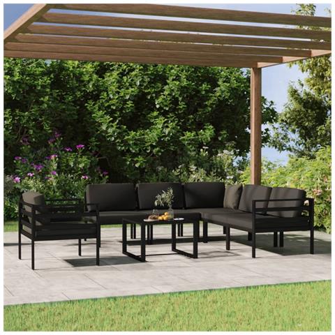 Lusso Casadino - Set Divani Da Giardino 7 Pz Con Cuscini In Alluminio Antracite - Foto 8