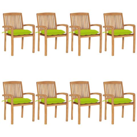 Sedie Da Giardino Impilabili 8 Pz Con Cuscini Massello Di Teak - Foto 2