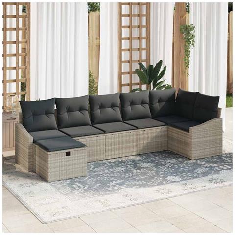 Set di Divani da Giardino da 7 Pezzi con Cuscini Grigio Rattan Sintetico - Foto 2