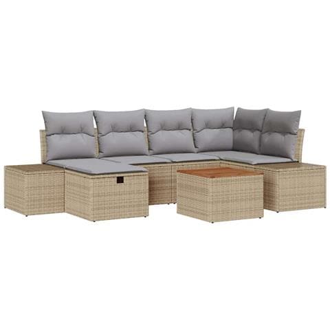 Set di Sofà da Giardino 7 Pezzi con Cuscini Beige Polirattan - Foto 1