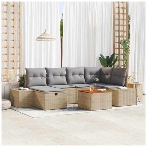 Set di Sofà da Giardino 7 Pezzi con Cuscini Beige Polirattan - Foto 2
