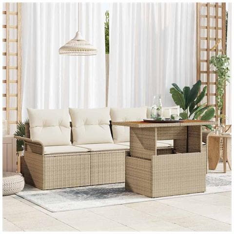 Set Divano da Giardino a 5 Pezzi con Cuscini Beige Rattan Acacia - Foto 2