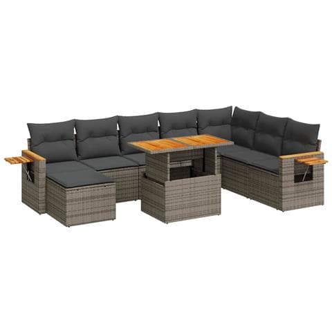 Set Divano da Giardino 9pz con Cuscini Grigio Polyrattan Acacia - Foto 1