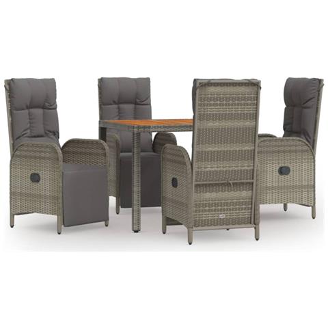 Set da Pranzo da Giardino 5 pz con Cuscini in Polyrattan Grigio - Foto 1