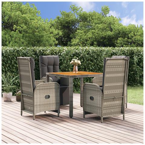 Set da Pranzo da Giardino 5 pz con Cuscini in Polyrattan Grigio - Foto 2