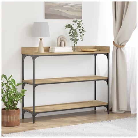 Tavolino Artisan in Rovere 100x30x80 cm in Legno Ingegnerizzato e Acciaio - Foto 2