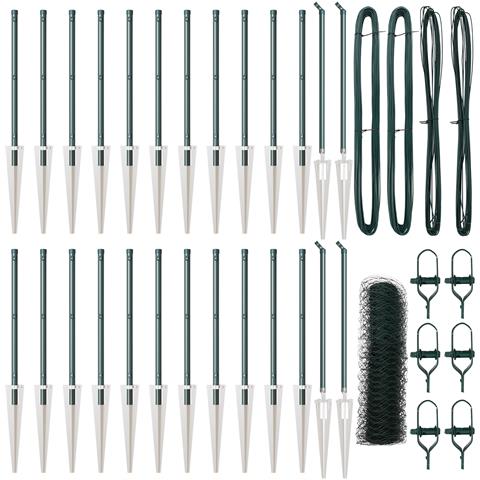 Recinzione Esagonale  Verde 0.8x50 m Acciaio, Pali per Recinzione  con Picchetto 13 pz Ø32 mm 100 cm Acciaio Galvanizzato - Foto 1