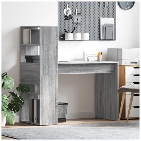 Scrivania con Spazio di Archiviazione Grigia Sonoma 113x54x120 cm Legno Ingegnerizzato - Foto 2