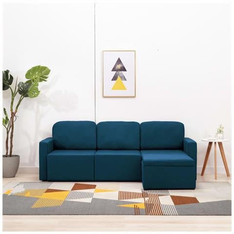 Lusso Casadino -  Divano Letto Modulare A 3 Posti Blu In Tessuto - Foto 8