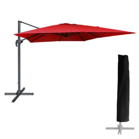 Ombrellone Quadrato Molokai 3x3m Rosso + Copertura - Foto 1