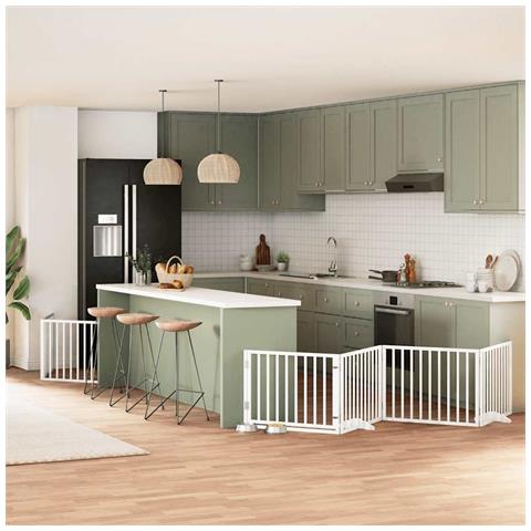 Cancello Cani Porta Pieghevole Bianco 6 Pannelli 480 cm Pioppo - Foto 2