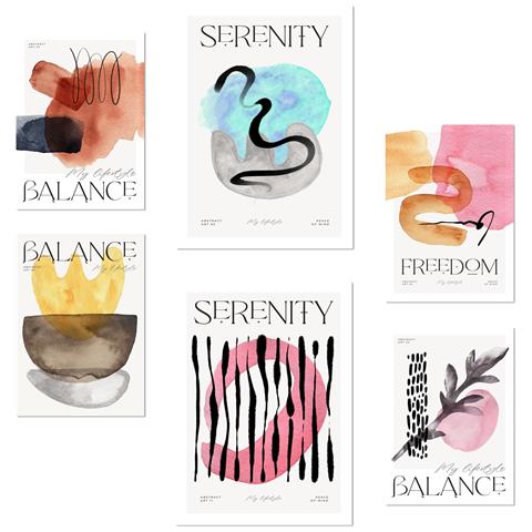 Set Di 6 Stampe Emozioni Con Illustrazioni Di Design Per Decorare Le Pareti Della Tua Casa, Ufficio, Negozio E Attività Commerciale A3 & A4 Senza Cornice - Foto 1