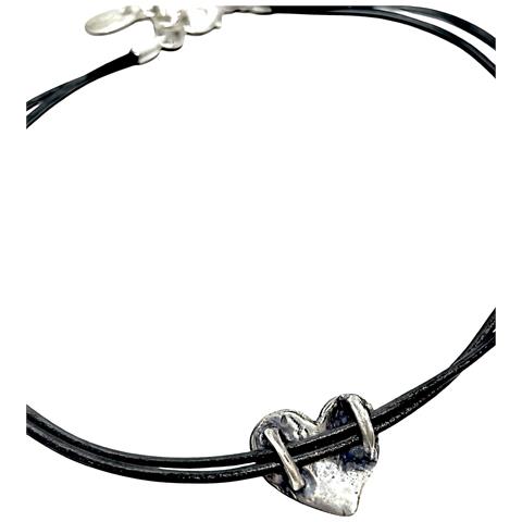 Collana A Forma Di Cuore In Pelle Nera. Placcata Argento. - Foto 2