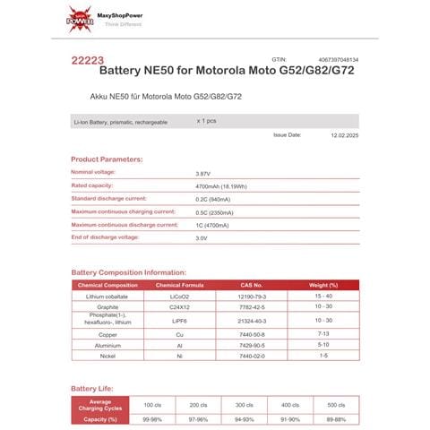 Oem Batteria Testata Ricambio Pari Originale Ne50 Bulk Per Motorola Moto G52 - G72 - G8 - Foto 2