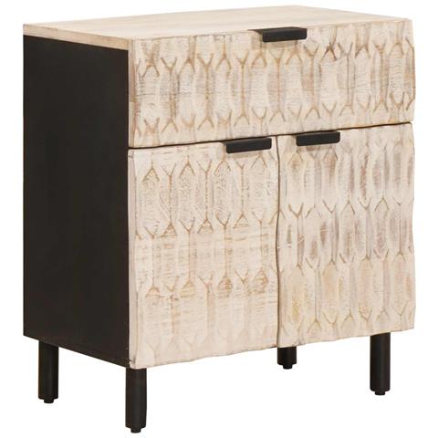 Armadio da Notte Bianco 50 x 33 x 60 cm Legno di mango massello - Foto 1