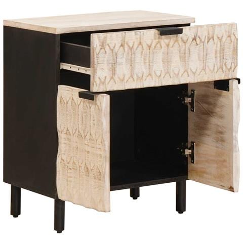 Armadio da Notte Bianco 50 x 33 x 60 cm Legno di mango massello - Foto 2