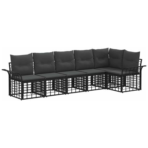 Set di divani da esterno 6 pcs Nero e Grigio scuro Poliestere - Foto 1