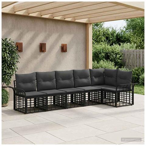 Set di divani da esterno 6 pcs Nero e Grigio scuro Poliestere - Foto 2