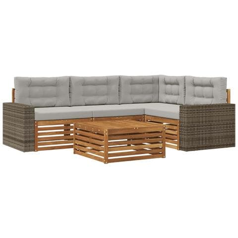 Set di divani da esterno 5 pcs Naturale e Grigio Chiaro - Foto 1