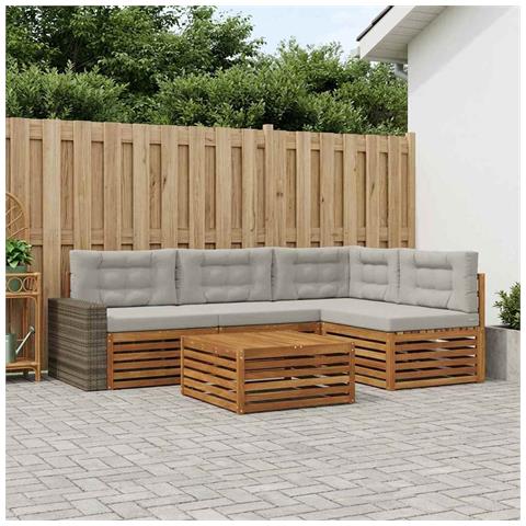 Set di divani da esterno 5 pcs Naturale e Grigio Chiaro - Foto 2